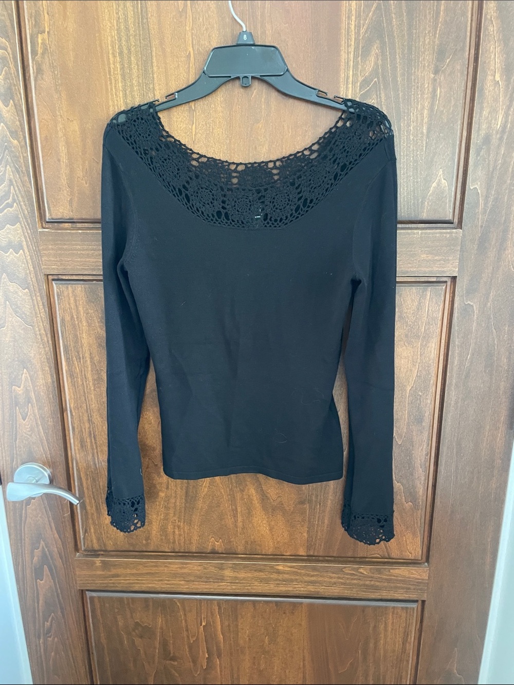 INC International Concepts Black Long-Sleeve Top with Crochet Trim